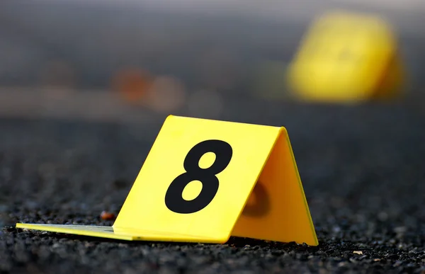 Crime Evidence Markers on Asphalt — Stock Photo, Image