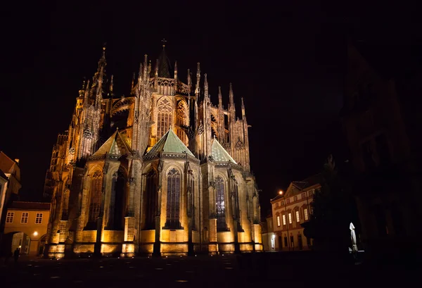 Vista trasera de la Catedral de San Vito, Castillo de Praga por la noche — Foto de Stock