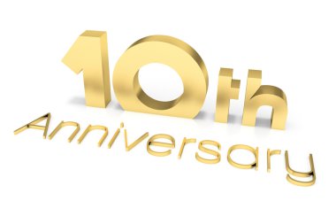 10 inci yıldönümü 3d metin, altın yüzey