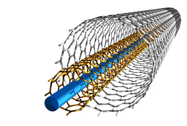 Nanotubes en carbone droits, tubes blancs et oranges — Photo