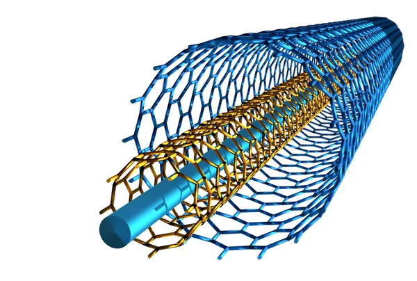 Nanotubi dritti in carbonio, tubi blu e arancioni — Foto Stock