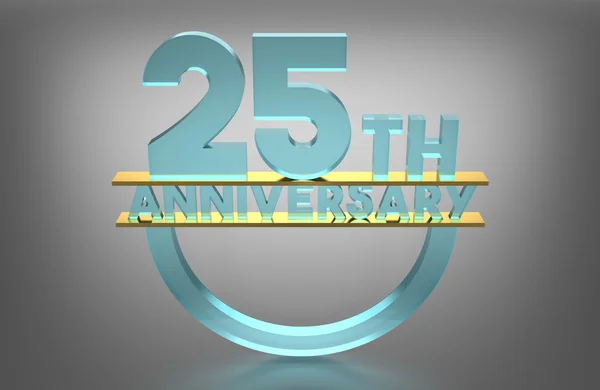 25 th Anniversary, 3D Render, Glass Material, Gold Pad Between Pieces of Glass — Stock Photo, Image