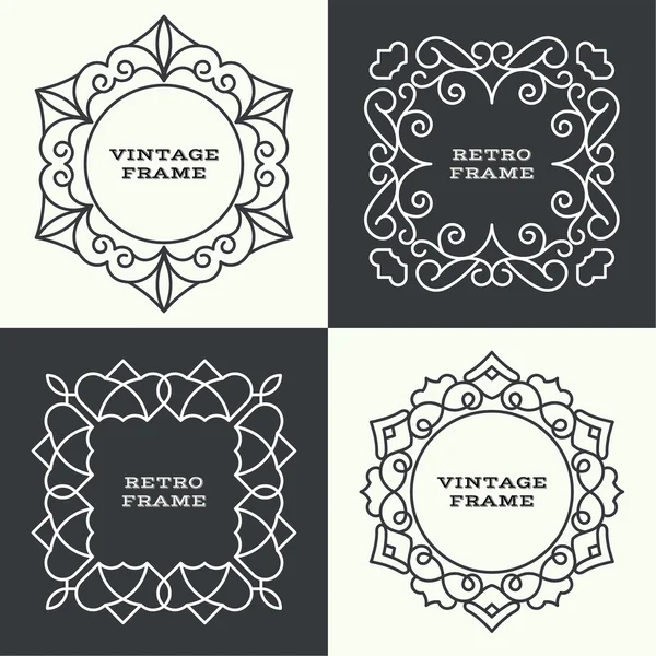 Set of monogram line vintage frames — Stock Vector