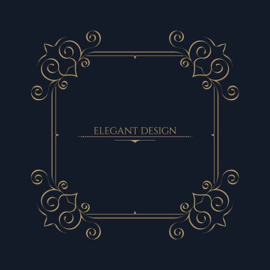 Monogram hattı klasik çerçevesi. Tebrik kartları. Düğün davetiyeleri. Retro tarzı. Vektör logo şablonu, etiketler ve rozetler