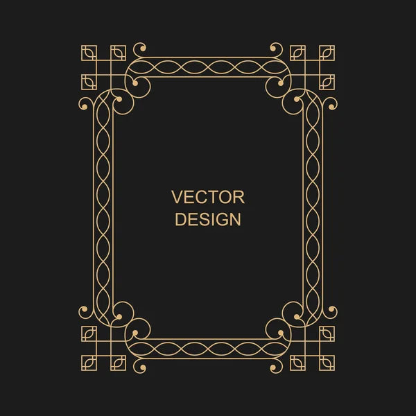 Прямоугольная Золотая Рамка Шаблон Дизайна Линейном Стиле Редактируемый Путе Винтажный — стоковый вектор