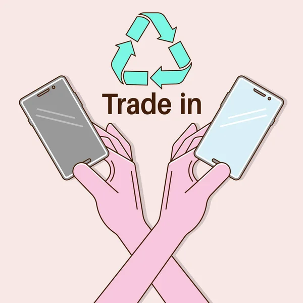 Due Mani Stanno Tenendo Smartphones Good Affare Commercio Exchange Vecchio Illustrazione Stock