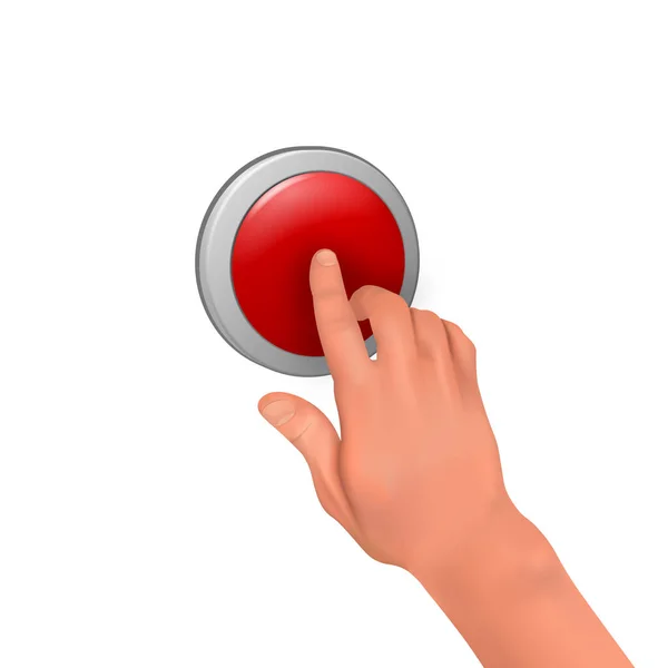 Main Appuie Sur Bouton Rouge Concept Danger Anxiété Attention — Image vectorielle