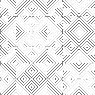Kusursuz desen. Modern zarif doku. Düzenli olarak eşkenar dörtgenler, elmaslar ve dikdörtgen şekillerle geleneksel geometrik fayansları tekrarlıyorlar. İnce çizgi. Grafiksel tasarımın vektör ögesi