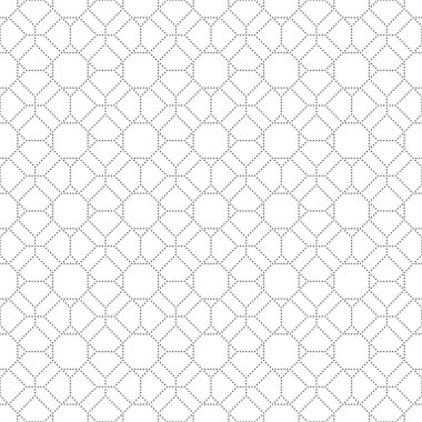 Seamless modeli. Düzenli tekrarlanan geometrik şekiller, küçük noktadan oluşan, noktalı altıgenler, çokgenler ile Modern şık doku. Vektör grafik tasarım unsuru
