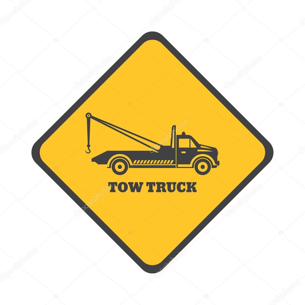 Tow truck icon on a white background. Round the clock evacuation of cars. Design can be used as a logo, a poster, advertising, singboard. Vector element of graphic design