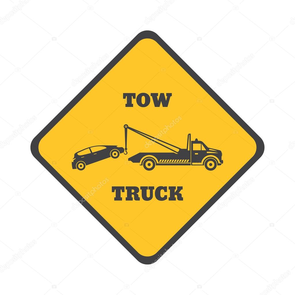 Tow truck icon on a white background. Round the clock evacuation of cars. Design can be used as a logo, a poster, advertising, singboard. Vector element of graphic design