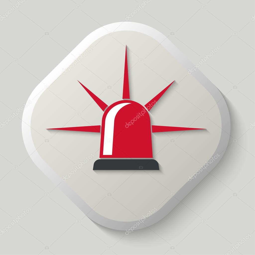 Police and ambulance red flasher with a white patch of light on the gray convex button. Vector element of graphic design