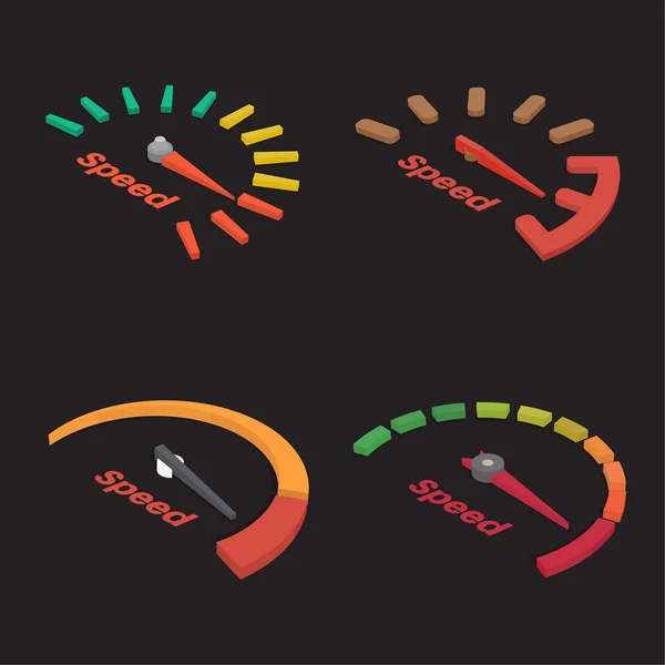 Ensemble de quatre indicateurs de vitesse isométriques — Image vectorielle