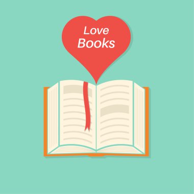Open book with a bookmark and heart