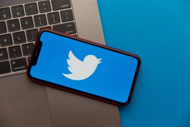 Tula, Rusya - 08 Eylül 2020: iPhone ekranında Twitter logosu