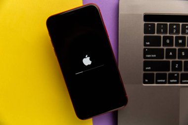 Tula, Rusya - 11 Kasım 2020: iPhone 11 ekrana başla