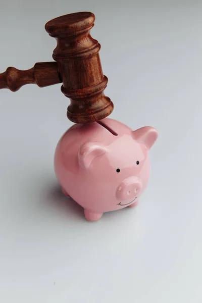 Wooden gavel and pink piggy bank — Stock Photo, Image