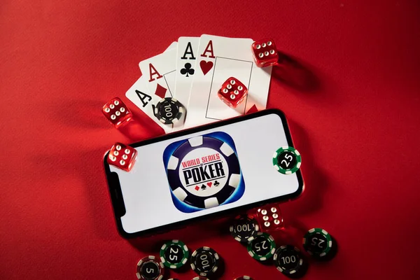 툴라, 러시아 - March 02, 2021: World Series of Poker logo on iPhone display — 스톡 사진