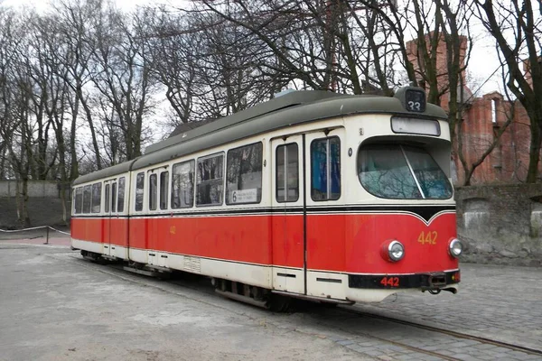 Oude Rode Tram Gebouwd 1963 Düsseldorf Duitsland Museumtentoonstelling Kaliningrad Rusland Stockafbeelding