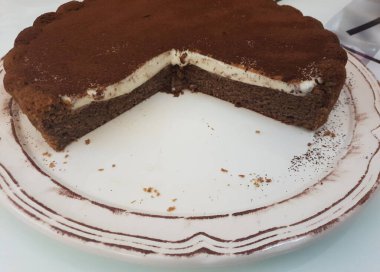 Çikolatalı Tiramis Pastası. Akşam yemeğinden sonra mükemmel bir şekilde yemek.