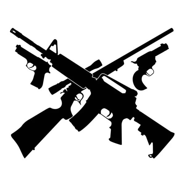 Guns Pistols Crossed Rifles Isolated Vector Illustration — Stock Vector