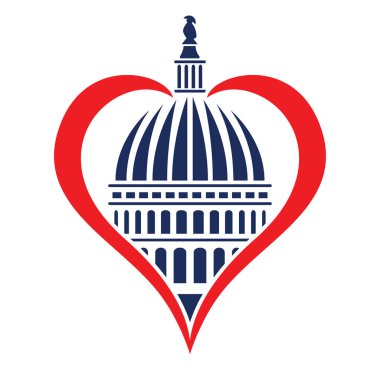 Washington DC Capitol Dome with Heart Memorial Tribute tecrit edilmiş Vektör İllüstrasyonu