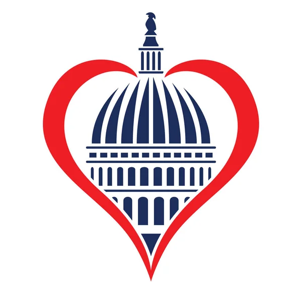 Washington Capitol Dome Con Cuore Memoriale Omaggio Isolato Vettoriale Illustrazione Illustrazione Stock