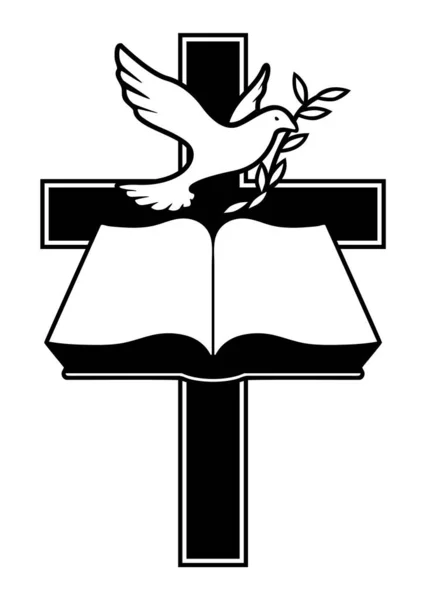 クリスチャンクロス オリーブブランチと聖書と鳩孤立ベクトルイラスト ストックベクター