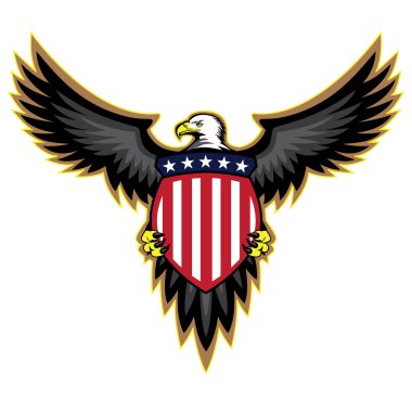Vatansever Amerikan kalkan tutan Kartal, kanatlar yaymak,