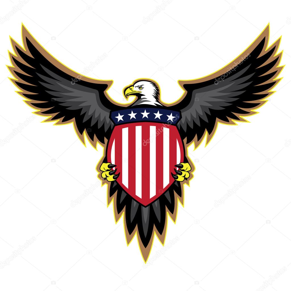 Patriotic American Eagle, Wings Spread, Holding Shield