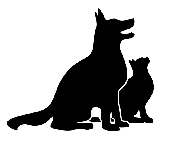 Cane e gatto silhouette — Vettoriale Stock