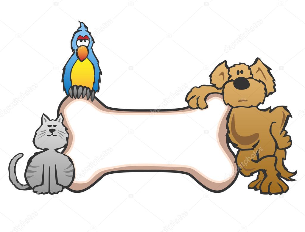 Dog, Bird and Cat with Bone Pet Sign Logo
