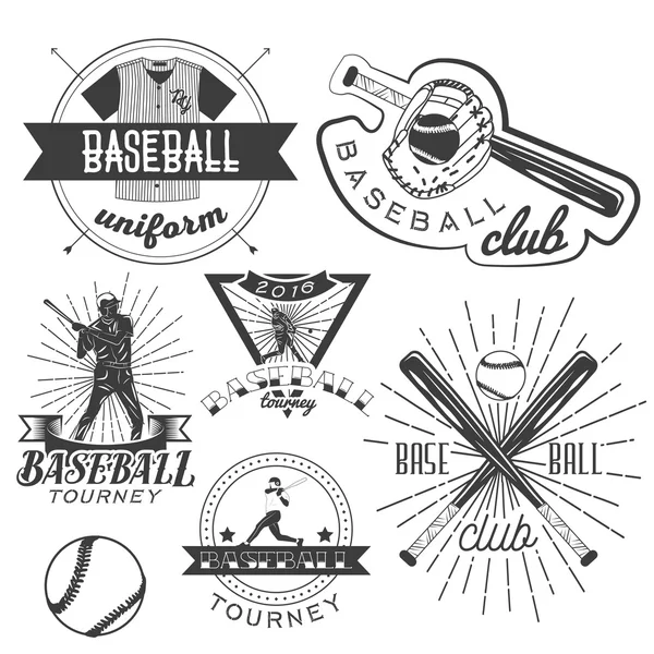 Vektor-Set von Baseball-Etiketten im Vintage-Stil. Sportkonzept. Schläger und Ball. — Stockvektor