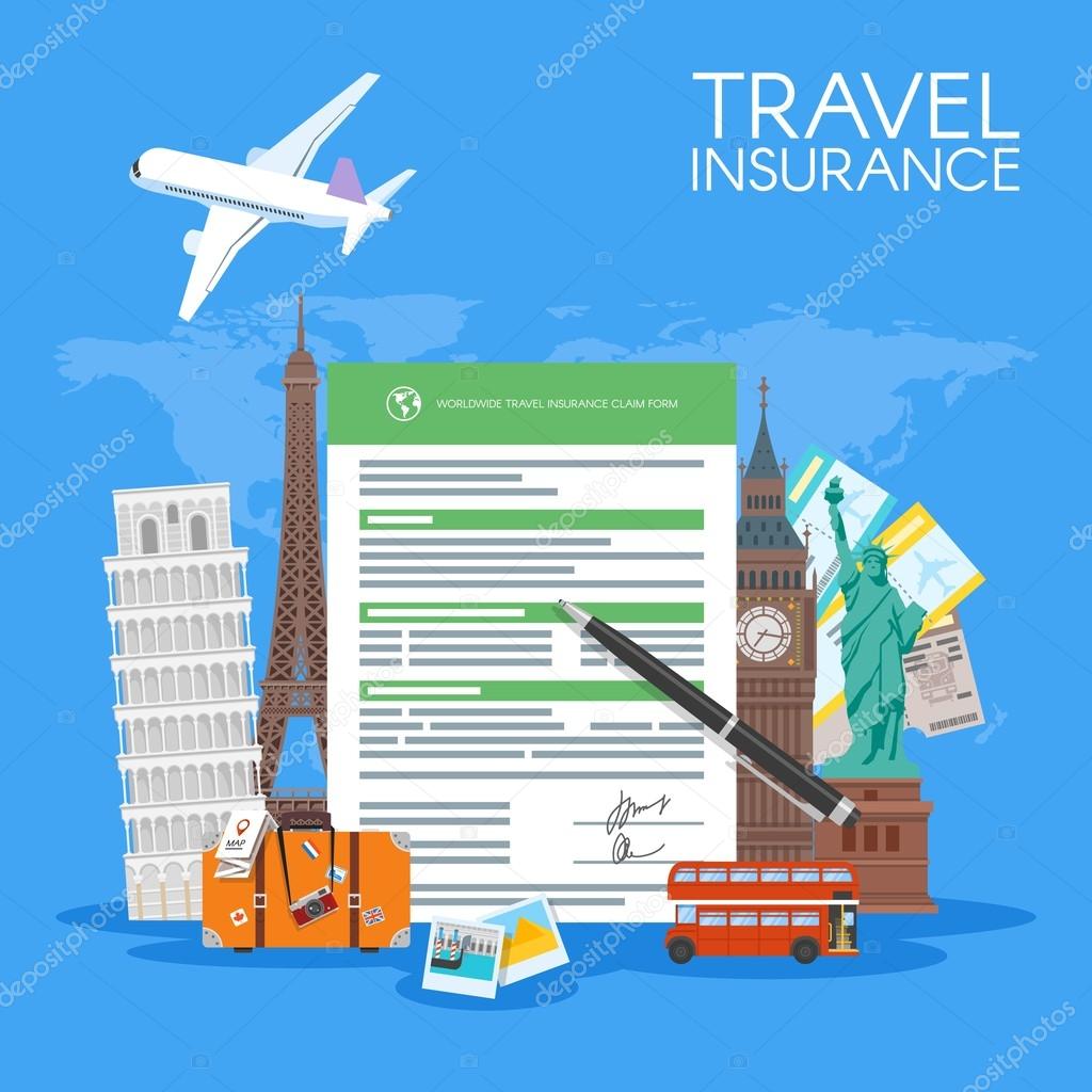 Travel insurance form concept vector illustration. Vacation background in flat style