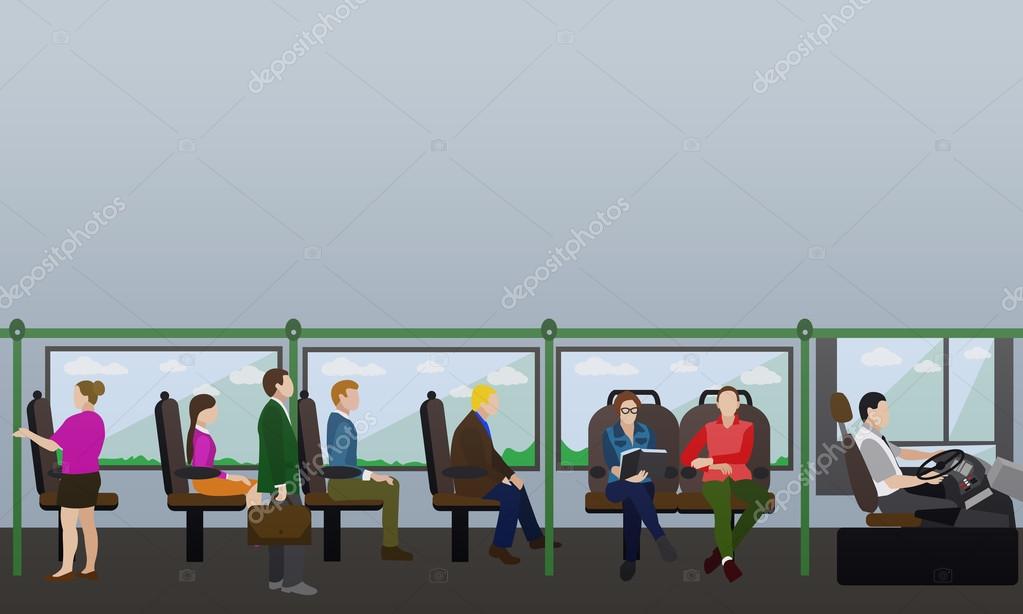 Passengers public transport concept vector banner. People in bus. Interior  Stock Vector Image by ©skypistudio #104071570
