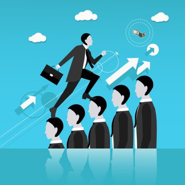 Businessman step on other people head in the way to success. Business concept vector illustration. clipart