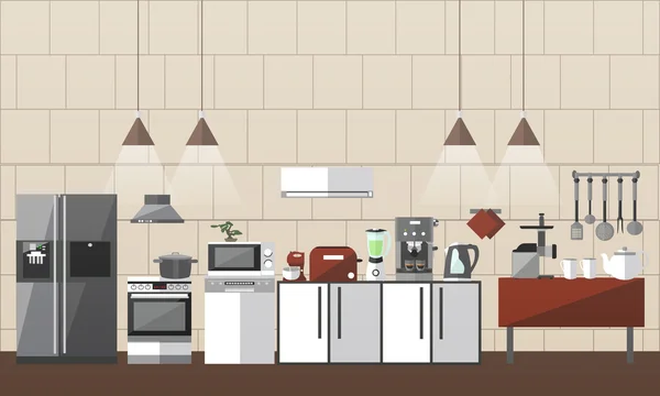 Conjunto interior de cocina moderna. Ilustración vectorial en diseño de estilo plano. Elementos e iconos de diseño. Muebles . — Vector de stock