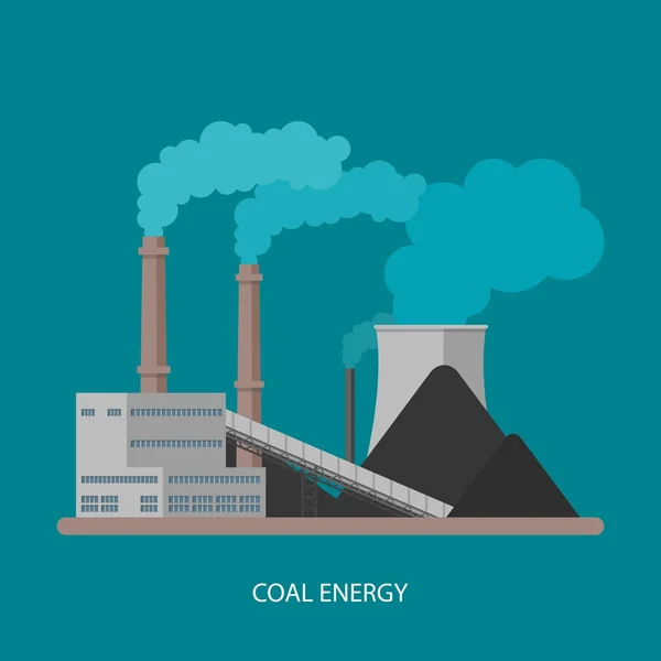 Uhelné elektrárny a továrny. Energetické koncepce průmyslové. Vektorové ilustrace v plochý. Elektrické stanice pozadí — Stockový vektor