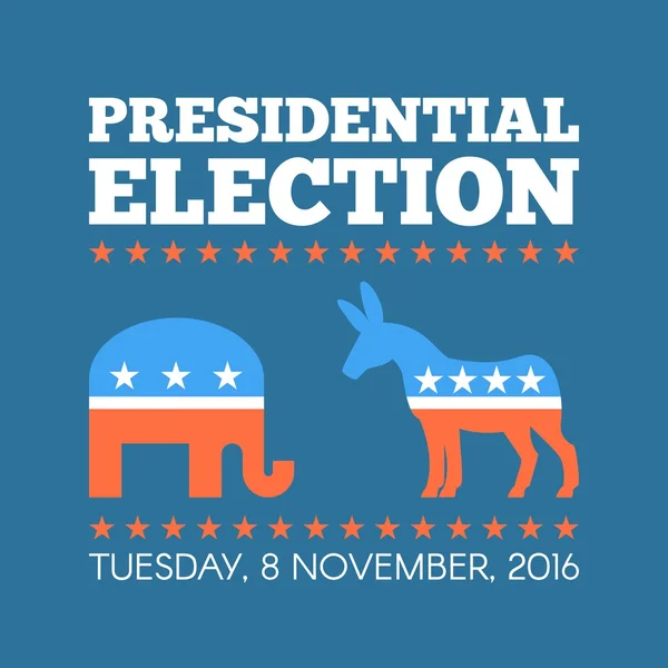 USA presidential election day concept vector illustration. Repuclican and Democrat party symbols. — Stock Vector