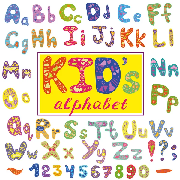 Alfabe çocuk tarzı. Vektör harflerle. Elle çizilmiş yazı tipi — Stok Vektör