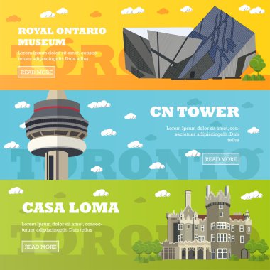 Toronto turist Simgesel Yapı afiş. Kanada ünlü binaları ile vektör çizim