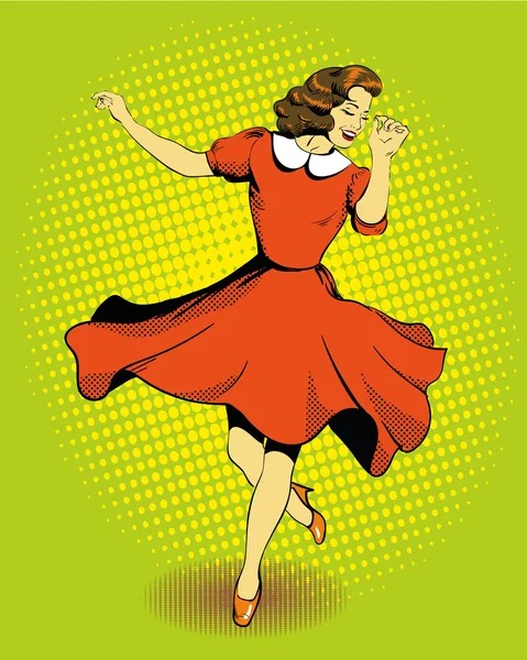 Mooie vrouw dansen. Vectorillustratie in strips retro pop-art stijl — Stockvector