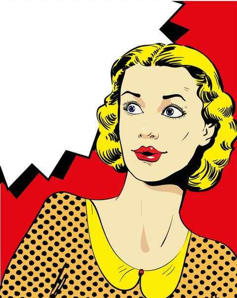 Donna con la bolla vocale. Illustrazione vettoriale in stile pop art retrò fumetti — Vettoriale Stock