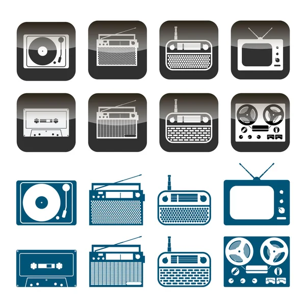 Conjunto vectorial de iconos de radio, audio y música. Objetos aislados sobre fondo blanco — Vector de stock