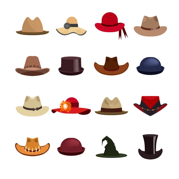 Conjunto vectorial de sombreros de hombre y mujer . — Vector de stock