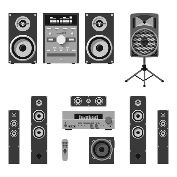 Vector set of audio and music systems icons. Loudspeakers isolated on white background. — Stock Vector