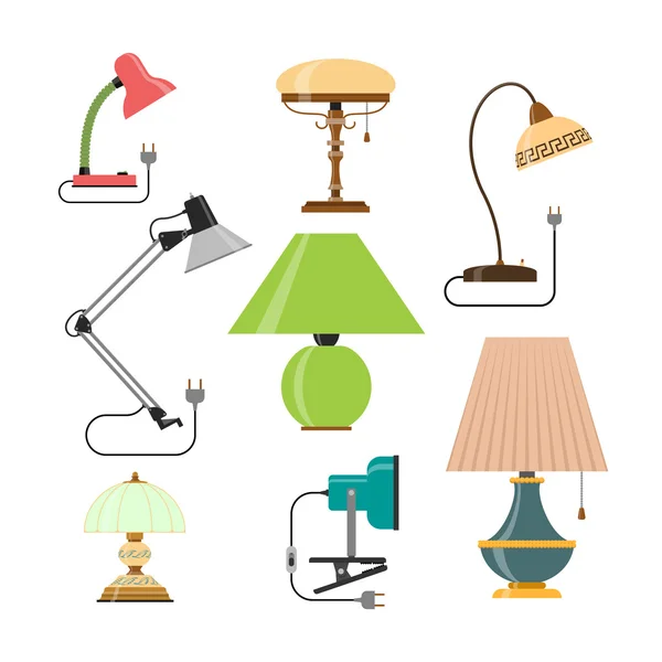 Vector set van Home lampen. Huis licht. Ontwerpelementen in platte stijl en iconen geïsoleerd op witte achtergrond — Stockvector