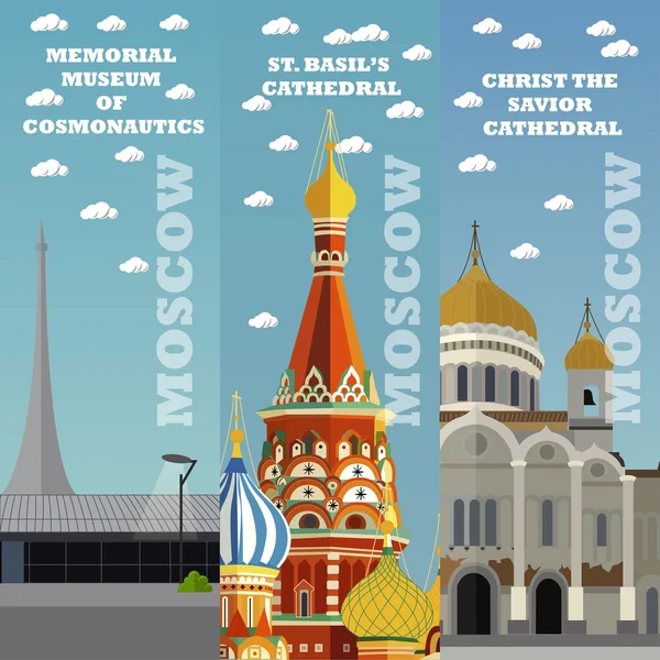 Moskva turist landmärke banners. Vektor illustration med ryska berömda byggnader. Resa till Ryssland Concept. — Stock vektor