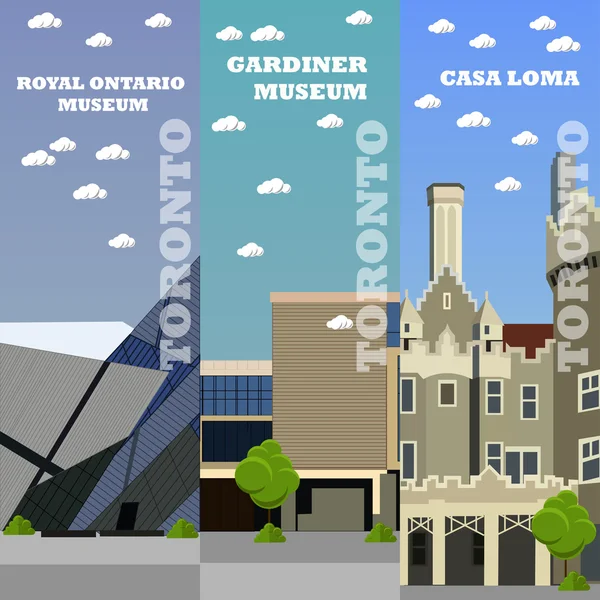 Bandeiras turísticas de Toronto. Ilustração vetorial com edifícios famosos do Canadá — Vetor de Stock