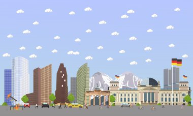 Almanya kavramı vektör çizim için seyahat. Berlin şehir manzarası. Alman yerler ve hedefleri